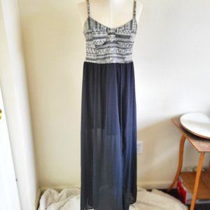 Black/Grey Maxi w/ Sheer overlay, Blk short underneath. Aztec grey tone Jean Top